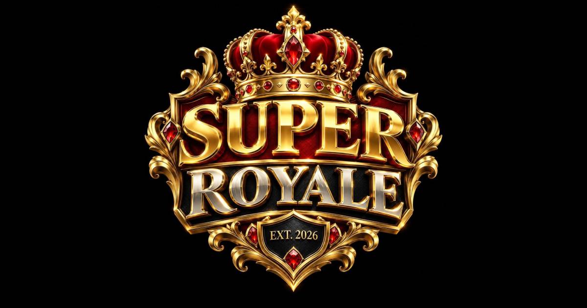 Super Royale Casino Main Banner - A luxurious casino lobby with golden chandeliers, velvet drapes, and a royal crown, inviting players to experience premium gaming.